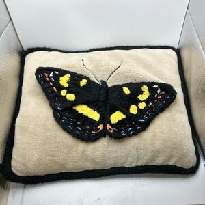 Decor Delights Pillow Rectangular Beige Black Butterfly 3D Embroidery‎ Modern